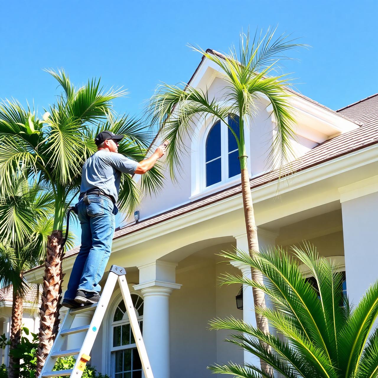 Paul painting the exterior trim of a Lakeland home